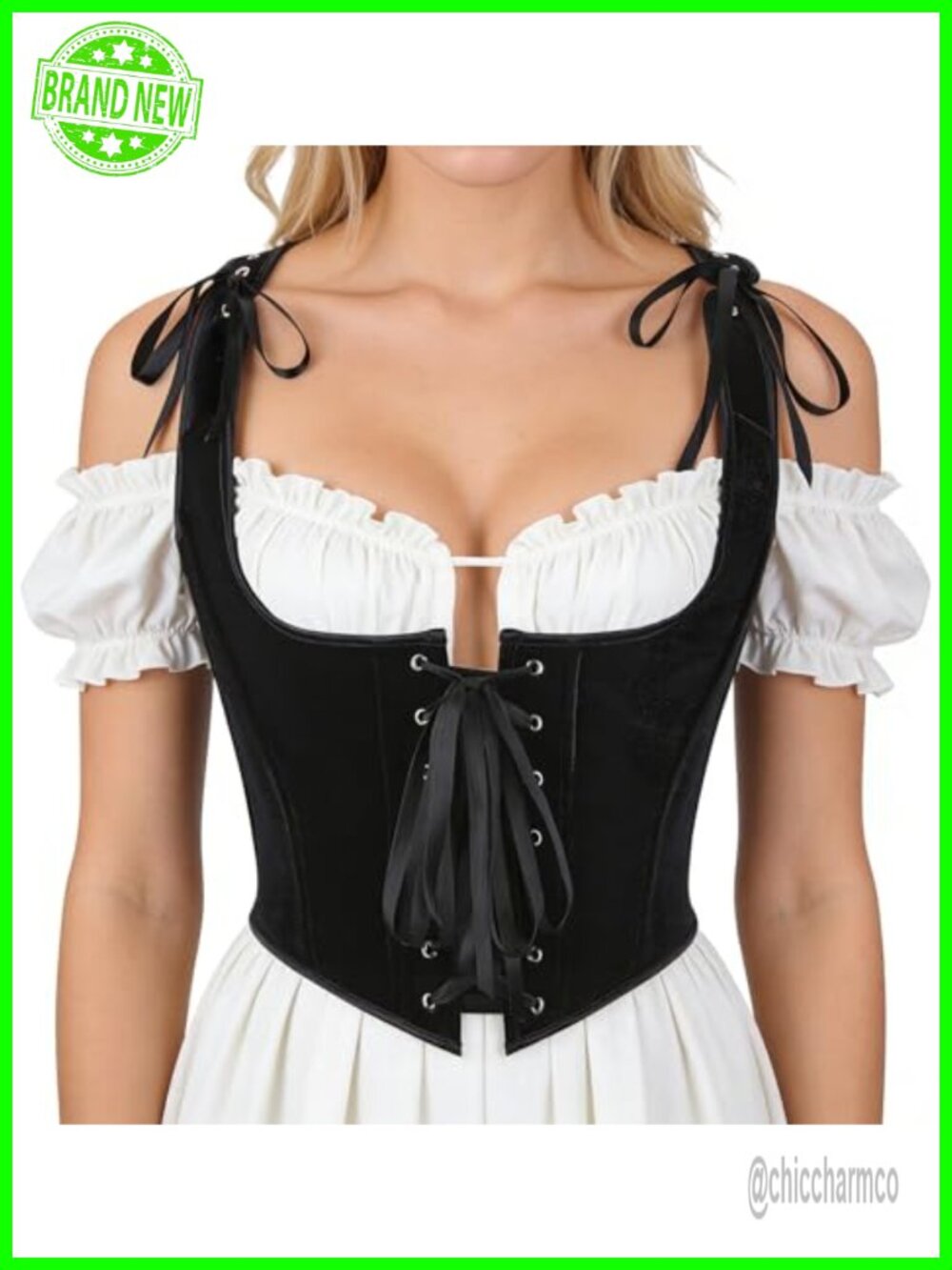 Women Underbust Corset Top Lace-Up Waist Cincher Renaissance Medieval Costume